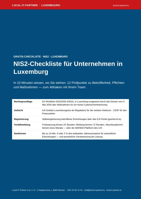 Titelsäit vun der NIS2-Checklist fir Lëtzebuerg (PDF, op Däitsch)